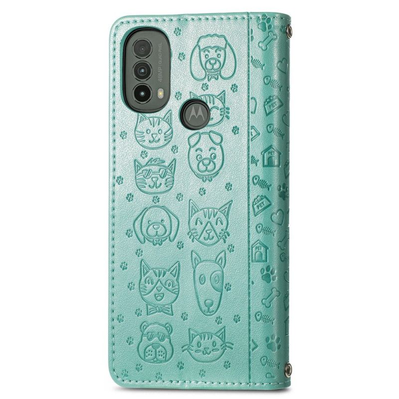 Læder Cover Moto E20 / E30 / E40 Animerede Dyr