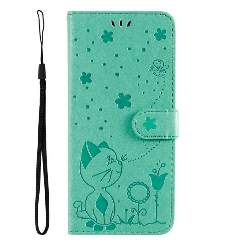 Læder Cover Moto E20 / E30 / E40 Telefon Etui Cat And Bee Thong