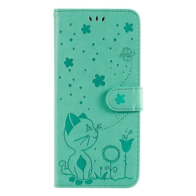 Læder Cover Moto E20 / E30 / E40 Telefon Etui Cat And Bee Thong