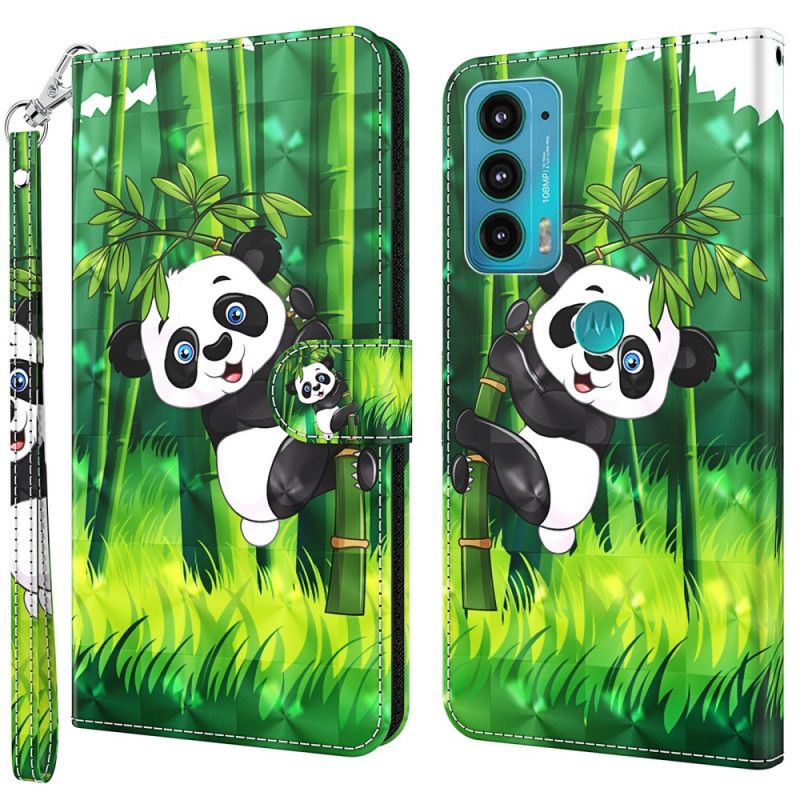 Læder Cover Moto E20 / E30 / E40 Telefon Etui Panda Og Bambus