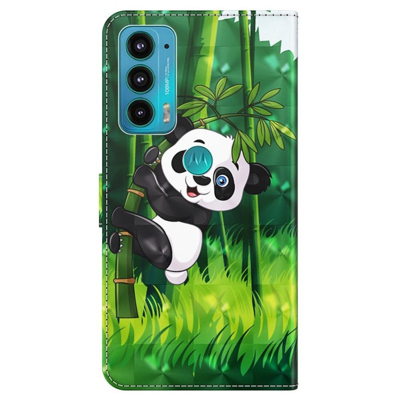 Læder Cover Moto E20 / E30 / E40 Telefon Etui Panda Og Bambus