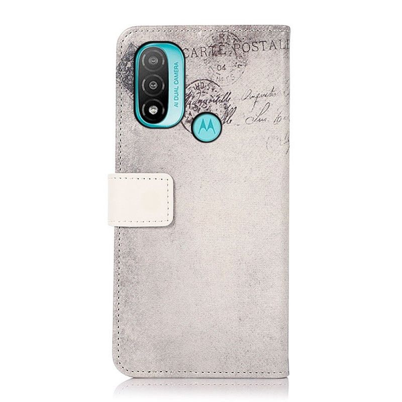 Læder Cover Moto E20 / E30 / E40 Telefon Etui Traveller Kat