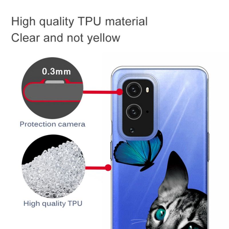 Cover for OnePlus 9 Pro Kat Og Sommerfugl