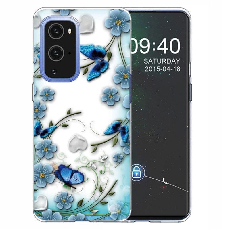 Cover for OnePlus 9 Pro Retro Sommerfugle Og Blomster