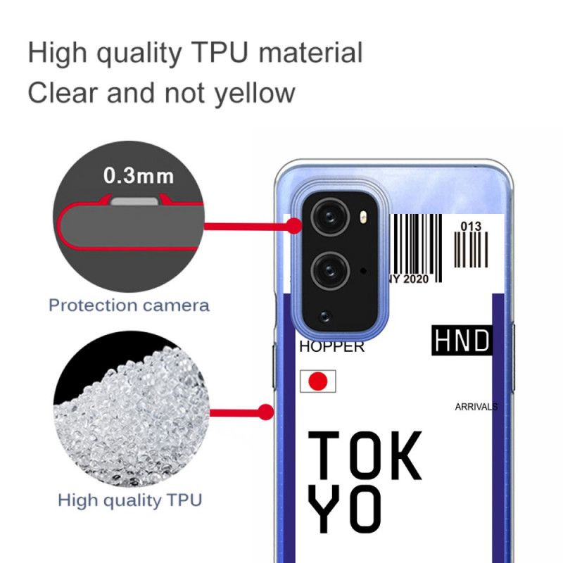 Cover for OnePlus 9 Pro Sort Boardingkort Tokyo