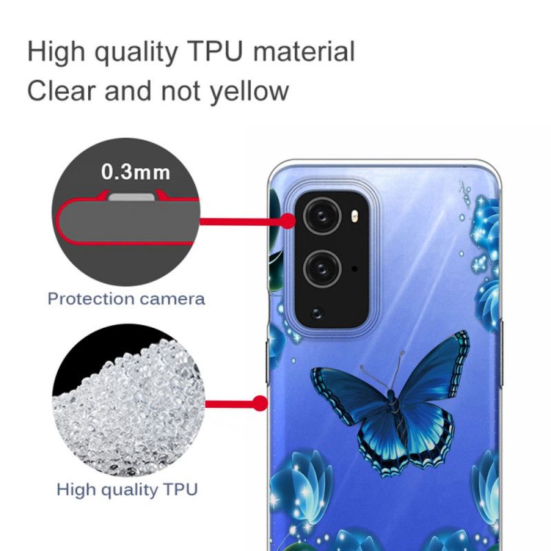 Cover OnePlus 9 Pro Mørkeblå Luksus Sommerfugl