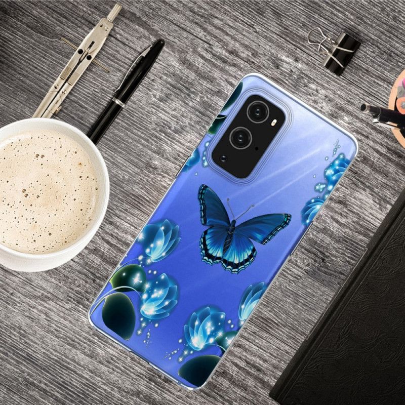 Cover OnePlus 9 Pro Mørkeblå Luksus Sommerfugl