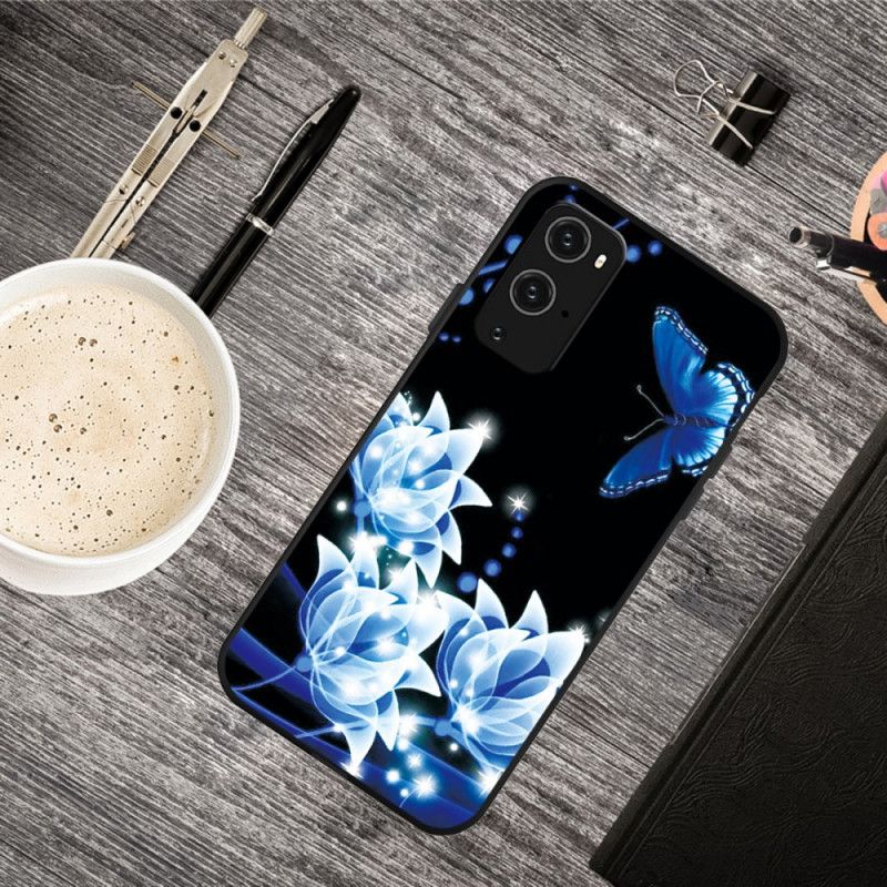 Cover OnePlus 9 Pro Sommerfugl Og Blå Blomster