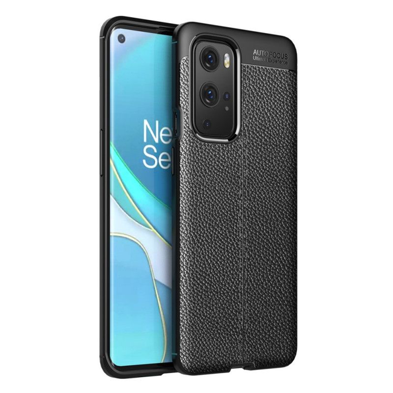 Cover OnePlus 9 Pro Sort Dobbeltlinjeret Lychee-Lædereffekt