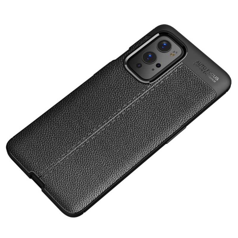 Cover OnePlus 9 Pro Sort Dobbeltlinjeret Lychee-Lædereffekt