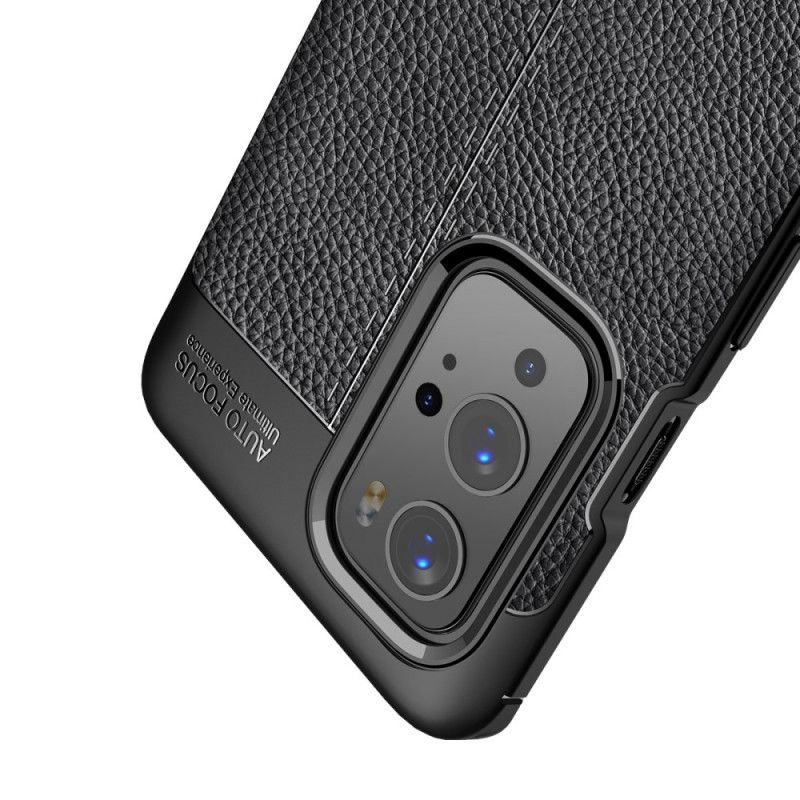 Cover OnePlus 9 Pro Sort Dobbeltlinjeret Lychee-Lædereffekt