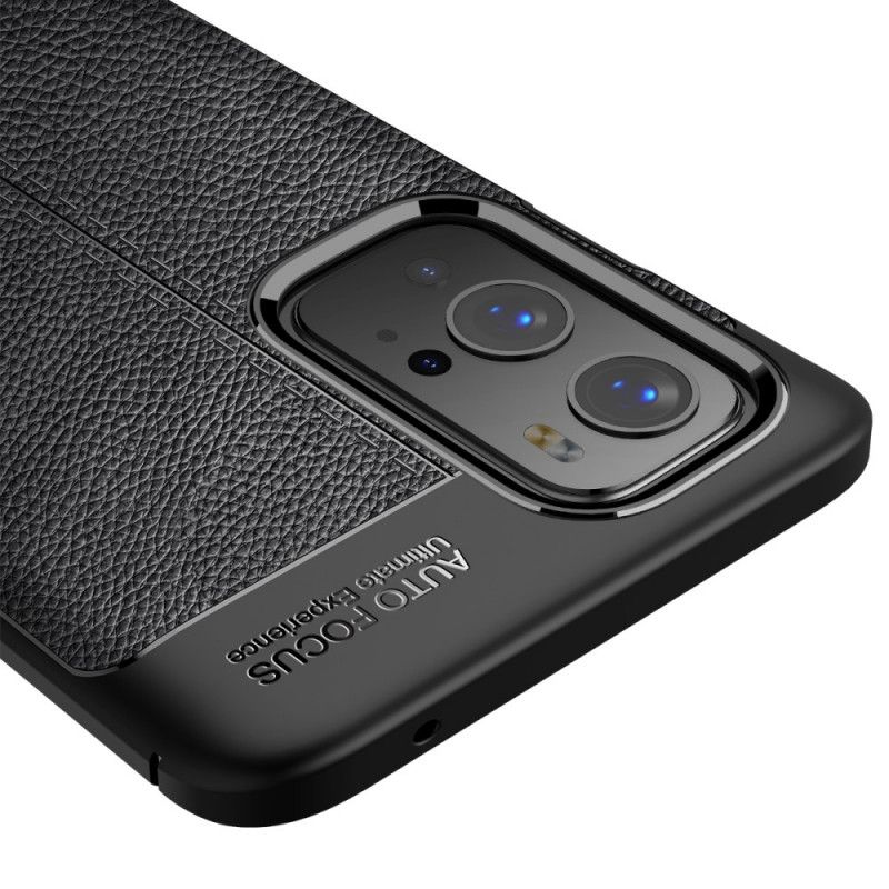 Cover OnePlus 9 Pro Sort Dobbeltlinjeret Lychee-Lædereffekt