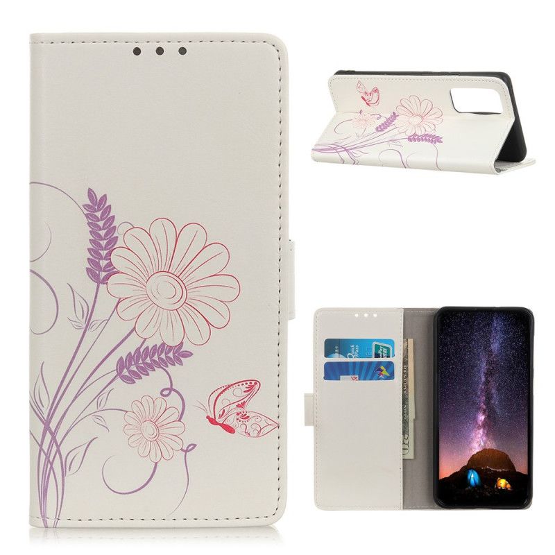 Flip Cover OnePlus 9 Pro Mobilcover Tegning Af Sommerfugle Og Blomster