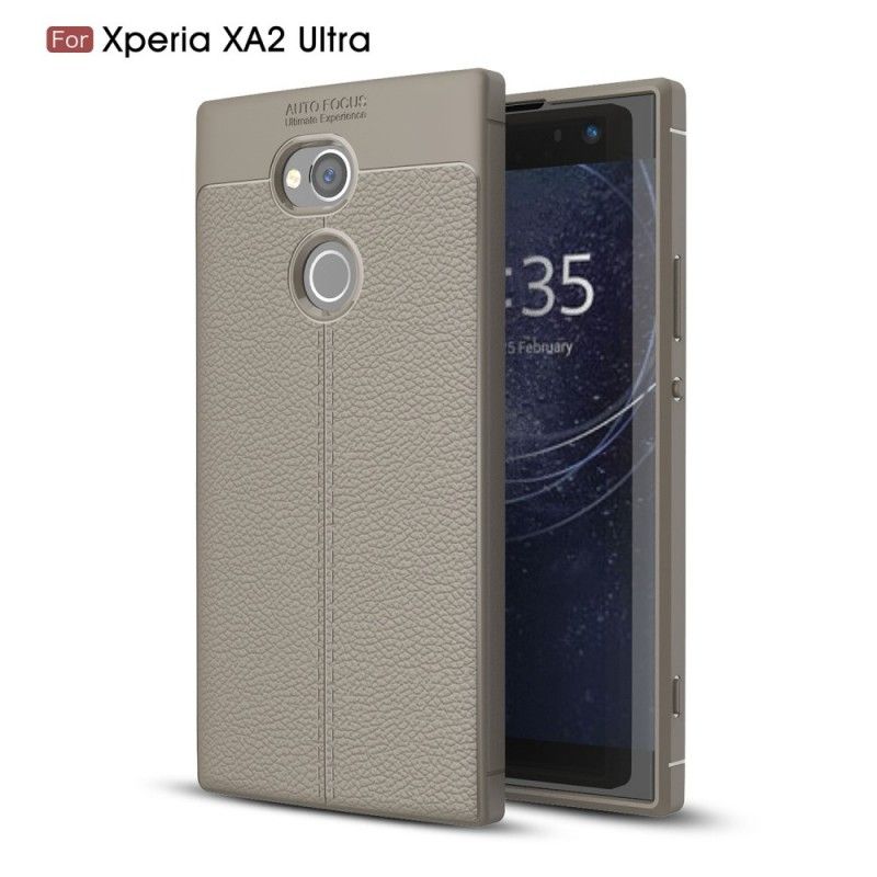 Cover Sony Xperia XA2 Ultra Grå Dobbeltlinjeret Lychee-Lædereffekt