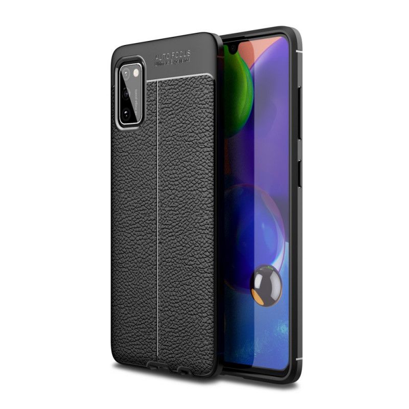 Cover for Samsung Galaxy A41 Sort Dobbeltlinjet Lychee-Lædereffekt