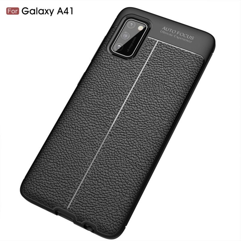 Cover for Samsung Galaxy A41 Sort Dobbeltlinjet Lychee-Lædereffekt