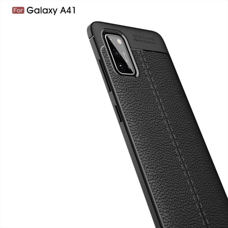 Cover for Samsung Galaxy A41 Sort Dobbeltlinjet Lychee-Lædereffekt