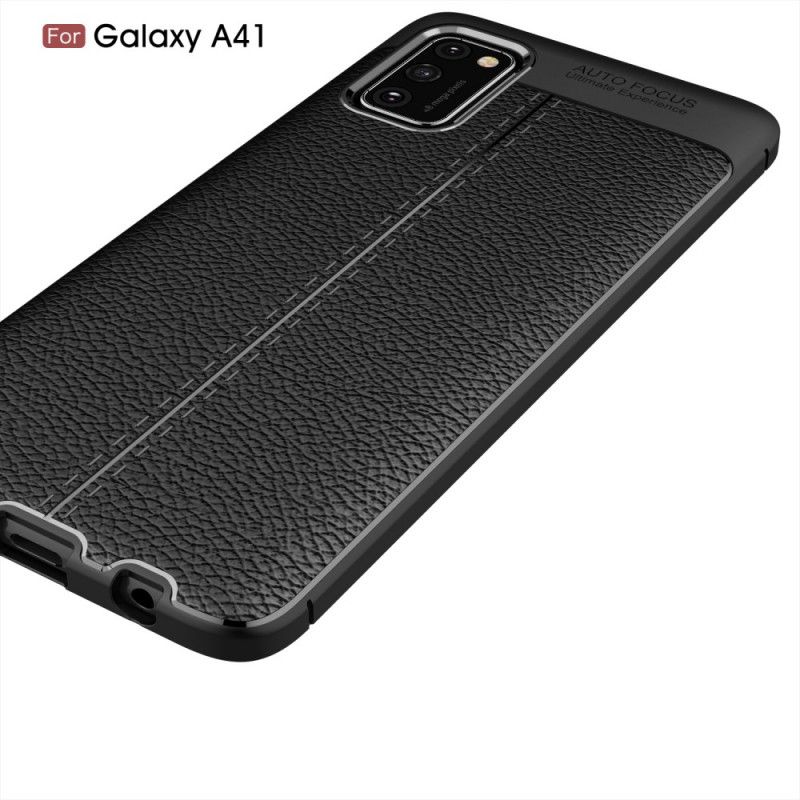 Cover for Samsung Galaxy A41 Sort Dobbeltlinjet Lychee-Lædereffekt