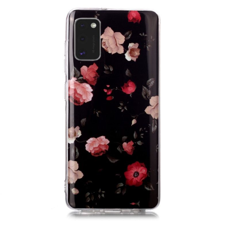 Cover for Samsung Galaxy A41 Sort Fluorescerende Blomsterserie