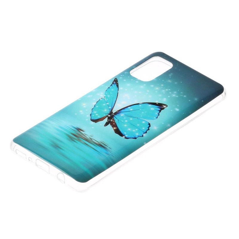 Cover Samsung Galaxy A41 Mobilcover Fluorescerende Blå Sommerfugl