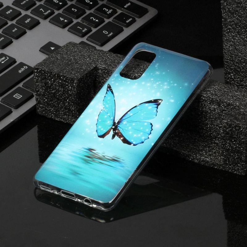 Cover Samsung Galaxy A41 Mobilcover Fluorescerende Blå Sommerfugl