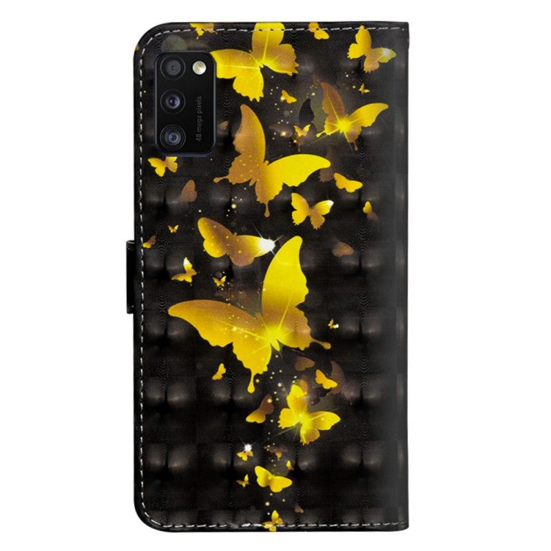 Flip Cover Læder for Samsung Galaxy A41 Gule Sommerfugle