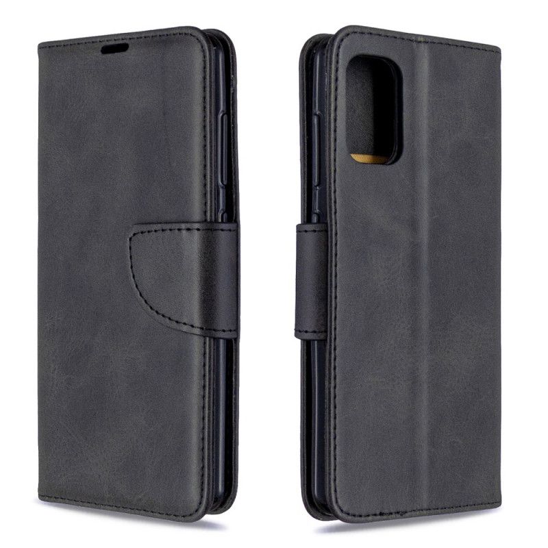 Flip Cover Læder for Samsung Galaxy A41 Sort Glat Skrå Flap