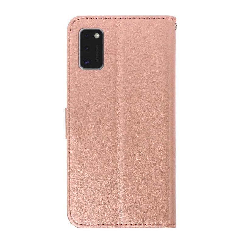 Flip Cover Læder Samsung Galaxy A41 Magenta Retro Sommerfugle Og Blomster