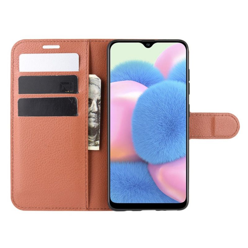 Flip Cover Læder Samsung Galaxy A41 Sort Klassisk Lychee-Lædereffekt