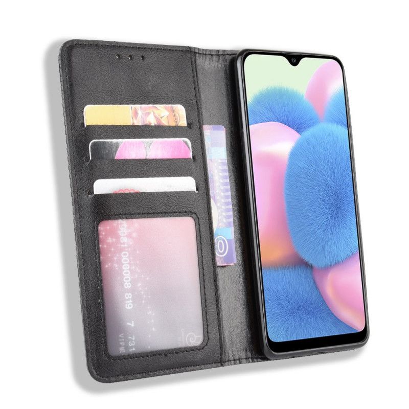 Læder Cover Samsung Galaxy A41 Sort Stiliseret Vintage Lædereffekt