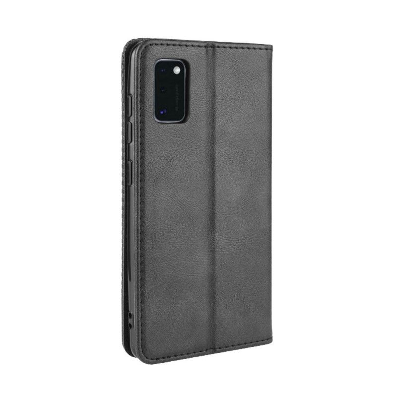 Læder Cover Samsung Galaxy A41 Sort Stiliseret Vintage Lædereffekt