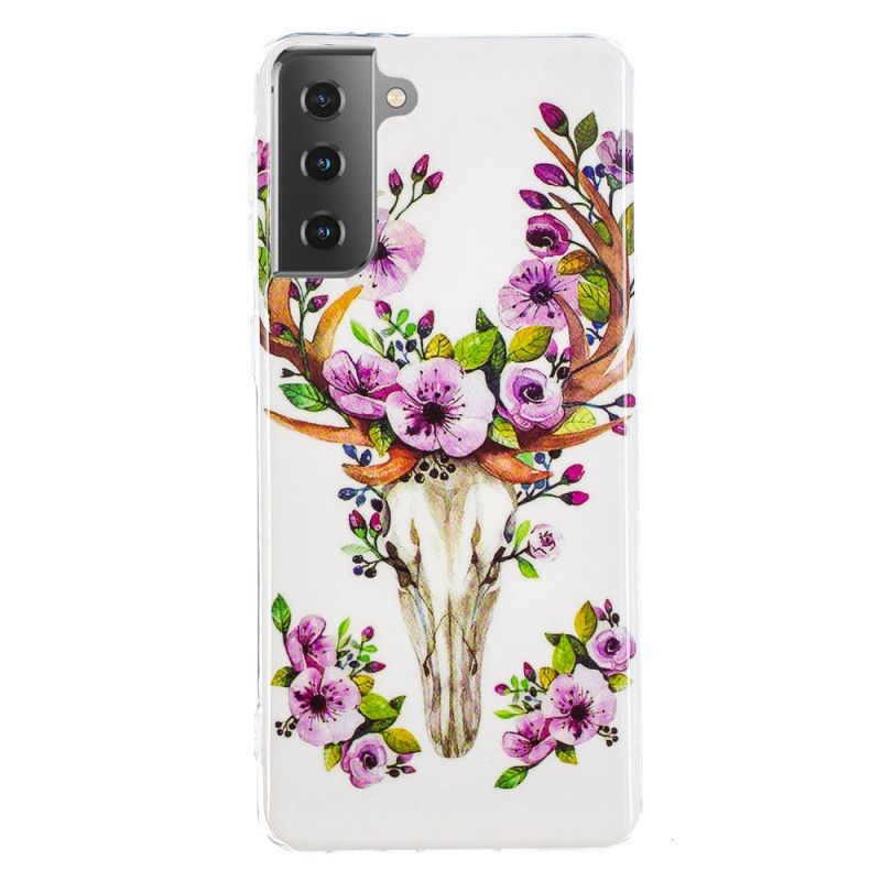 Cover for Samsung Galaxy S21 5G Fluorescerende Blomstrende Elg