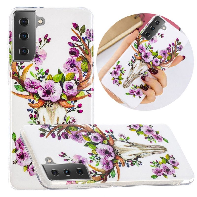 Cover for Samsung Galaxy S21 5G Fluorescerende Blomstrende Elg