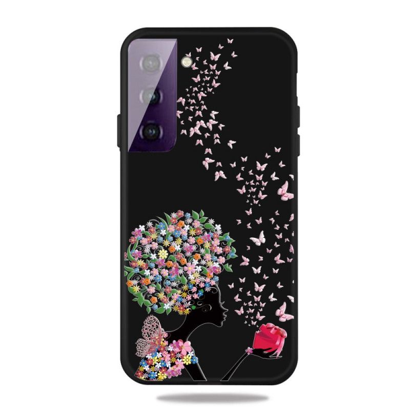 Cover for Samsung Galaxy S21 5G Kvinde Med Et Blomstret Hoved