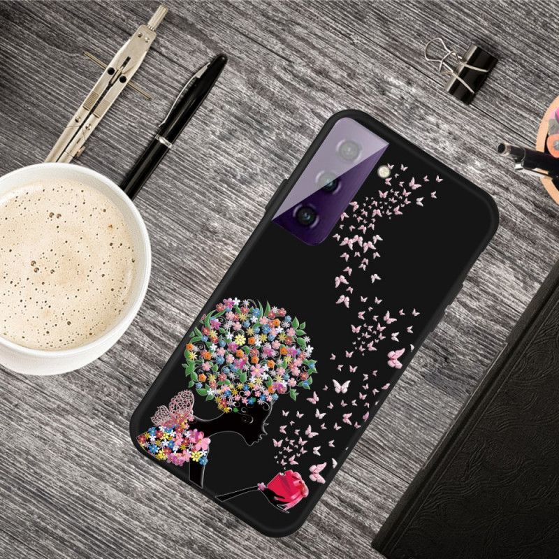 Cover for Samsung Galaxy S21 5G Kvinde Med Et Blomstret Hoved