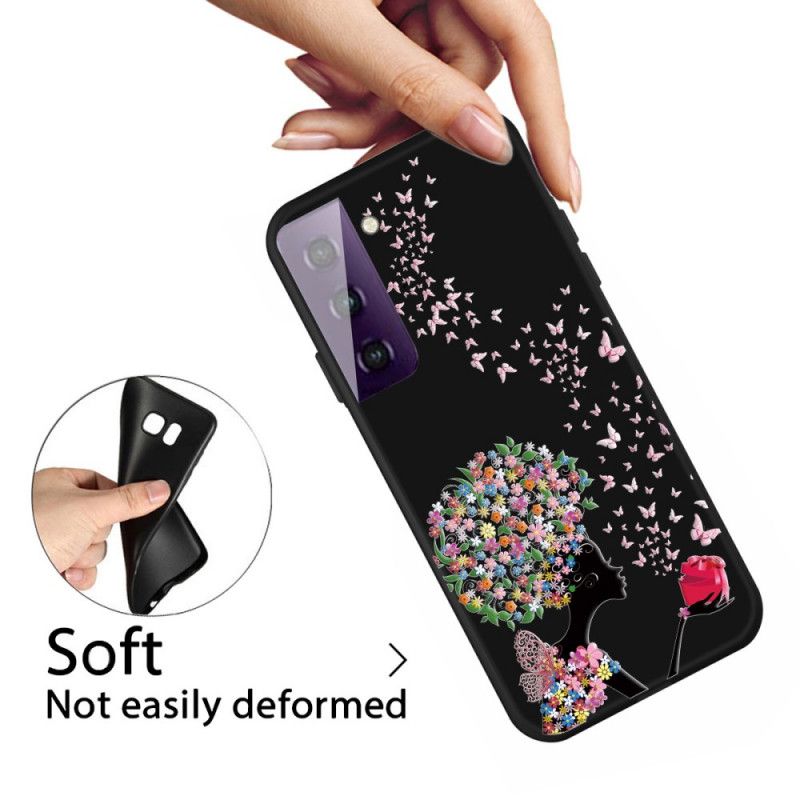 Cover for Samsung Galaxy S21 5G Kvinde Med Et Blomstret Hoved