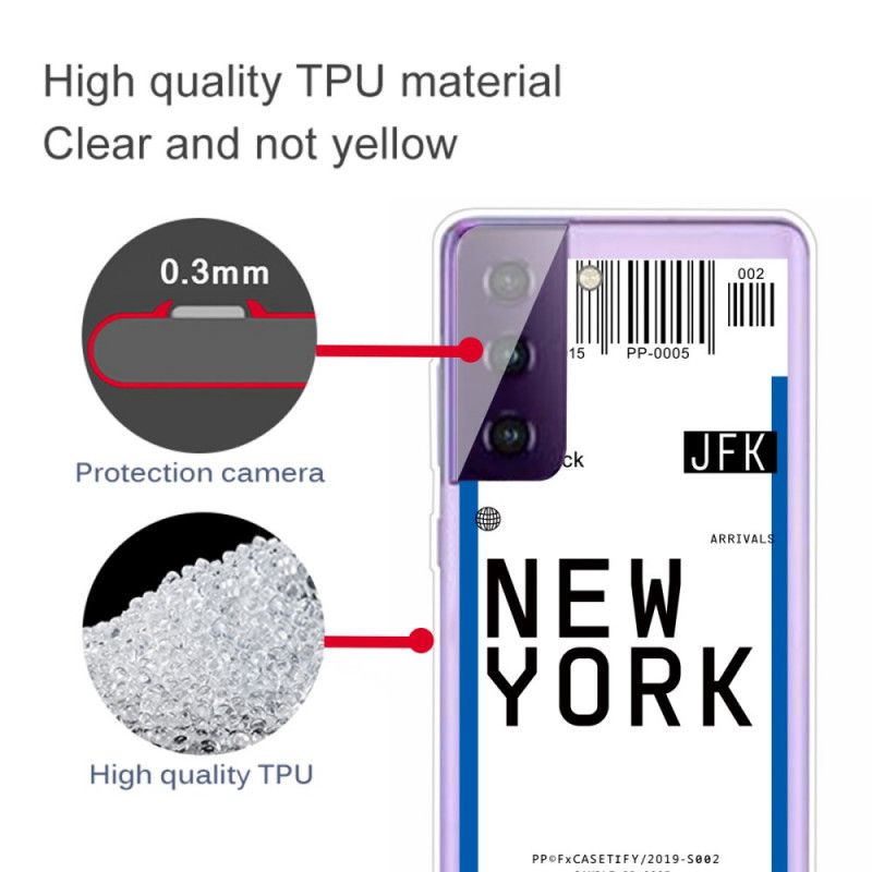 Cover for Samsung Galaxy S21 5G Sort Boardingkort Til New York