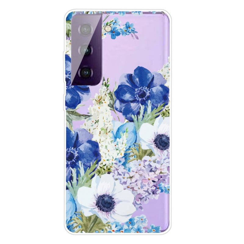 Cover Samsung Galaxy S21 5G Akvarelblå Blomster