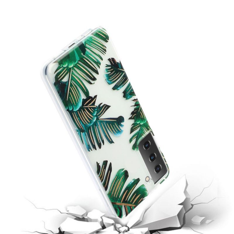 Cover Samsung Galaxy S21 5G Gennemsigtige Grønne Blade Original