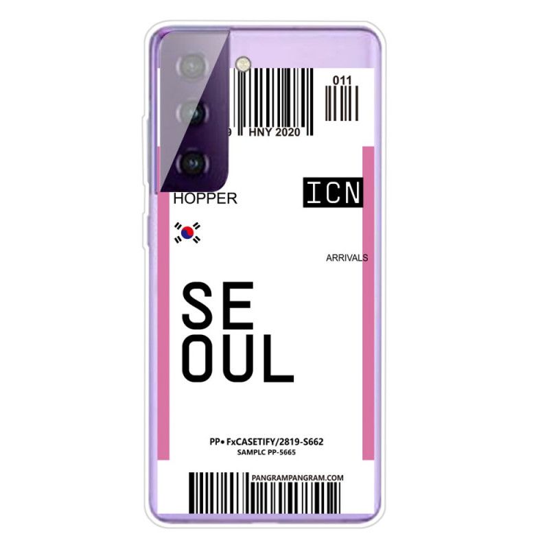 Cover Samsung Galaxy S21 5G Magenta Boardingkort Til Seoul