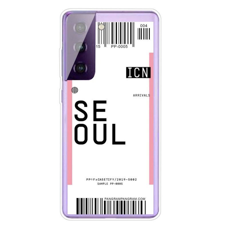 Cover Samsung Galaxy S21 5G Magenta Boardingkort Til Seoul