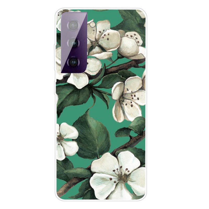 Cover Samsung Galaxy S21 5G Malede Hvide Blomster