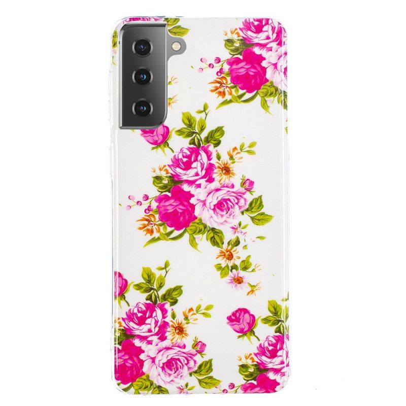 Cover Samsung Galaxy S21 5G Mobilcover Fluorescerende Frihedsblomster