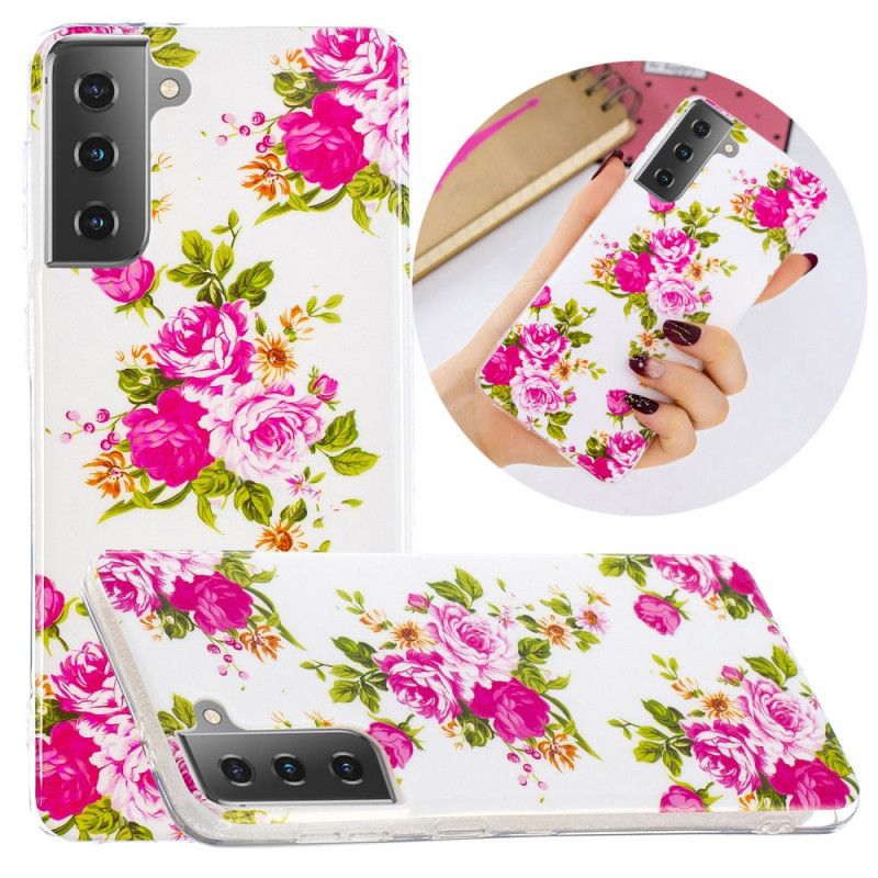 Cover Samsung Galaxy S21 5G Mobilcover Fluorescerende Frihedsblomster