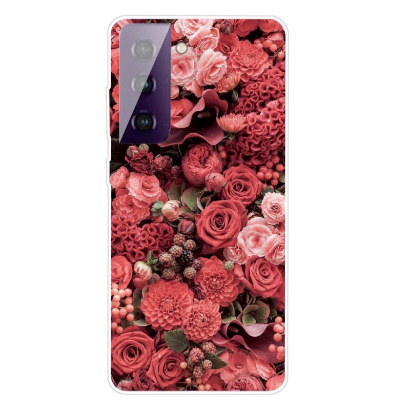 Cover Samsung Galaxy S21 5G Rød Intense Blomster