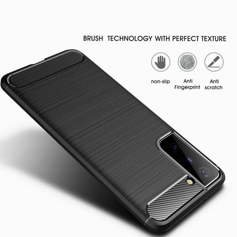 Cover Samsung Galaxy S21 5G Sort Børstet Kulfiber