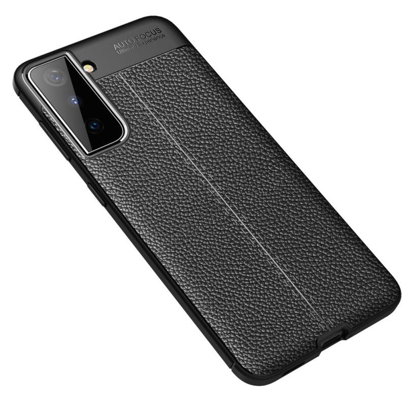 Cover Samsung Galaxy S21 5G Sort Dobbeltlinjeret Lychee-Lædereffekt Beskyttelse