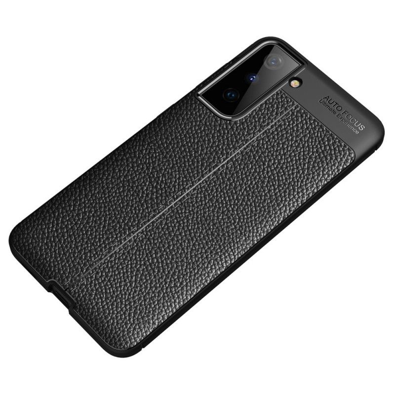 Cover Samsung Galaxy S21 5G Sort Dobbeltlinjeret Lychee-Lædereffekt Beskyttelse