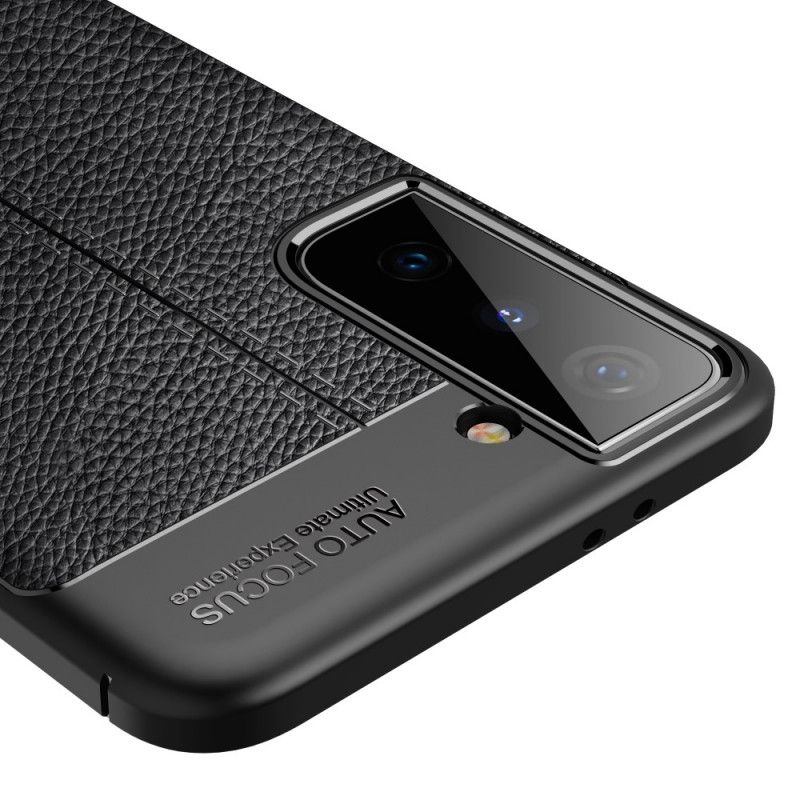 Cover Samsung Galaxy S21 5G Sort Dobbeltlinjeret Lychee-Lædereffekt Beskyttelse