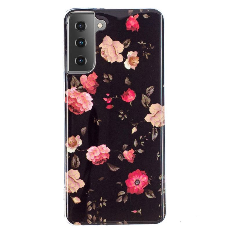 Cover Samsung Galaxy S21 5G Sort Fluorescerende Blomsterserie